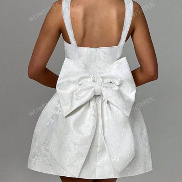 WOWDARK Women Square Neck Bow Decor A-Line Strap Summer Dress - Picture 2 of 2